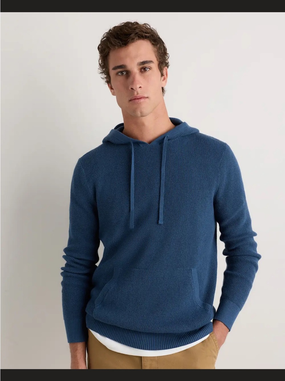 Quince Textured Blue Knit Hooded Sweater